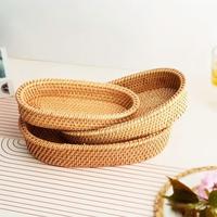 Panier à pain ovale en rotin tressé, style minimaliste, pour rangement de couverts, plateau à collations, boîte à desserts, plateau à fruits, accessoire photo