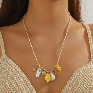 Collier de plage Boho <span class=keywords><strong>cordon</strong></span> macramé tissé à la main <span class=keywords><strong>avec</strong></span> coquillage/étoile de mer/breloques de poisson en céramique <span class=keywords><strong>bijoux</strong></span> d'été réglables pour les festivals de musique - Product Image 5