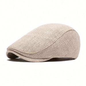 Cotton Line <b>Men</b> Beret Fashion Summer Breathable Ivy Hat <b>Flat</b> Top <b>Cap</b> for <b>Men</b> Sun Shade - Product Image 5