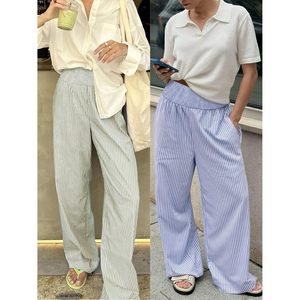 Anrabess Pantalones Palazzo para Mujer, Rayados, de Pierna Ancha, Cintura Alta, con Bolsillos, Ropa Casual para Estar en Casa, Tejido Transpirable - Product Image 6