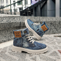 Nouvelles bottes de travail montantes pour hommes, style britannique, printemps 2025, pour bottes Martin, fermeture à lacets, tige en denim, hiver automne