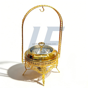 Paslanmaz Çelik Büfe Ocak Dairesel Asma Kapaklı Altın Sıcak Tencere Güveç 8L Kapasiteli Elektrikli Isıtıcı Otel İçin Yiyecek Isıtıcısı - Product Image 3