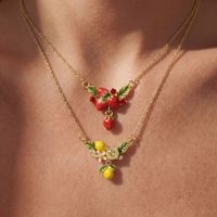 Collar de Cadena de Bambú con Baño de Oro, Serie Frutas, Elegante y Moderno, Regalo Ideal para Mujer, para Uso Diario, Fiestas y Banquetes
