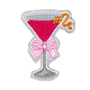 New Hot Iron on Sliver Glitter Edge Embroidered Tall Cup Summer <b>Drink</b> Red Wine Cup Patch for <b>Hat</b> Bag Decoration - Product Image 5