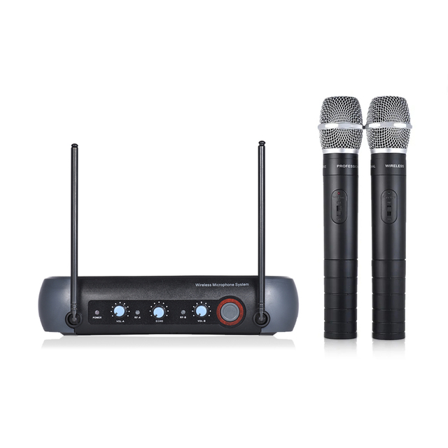Hot Sale Dual-Channel VHF Wireless Dynamic Microphone System with Echo Function Handheld for Karaoke and Singers