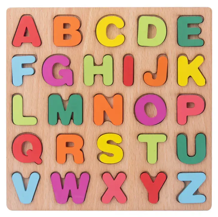 Деревянная трехмерная головоломка с номером алфавита, английская познавательная доска для рукоятки Монтессори, Ранние развивающие игрушки для детей