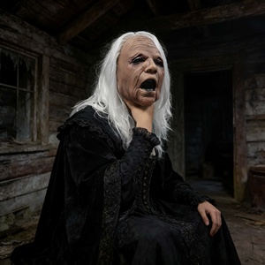 Masque en latex amusant avec cheveux blancs, masque réaliste de grand-mère hurlante pour fête <span class=keywords><strong>d</strong></span>'Halloween, accessoires de terreur pour mascarade - Product Image 3