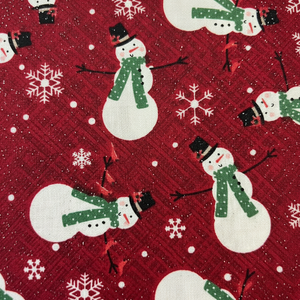 Motif tissé en tissu rouge bonhomme de neige festif polyvalent 100% coton avec paillettes Durable 112x300 cm Style uni - Product Image 1