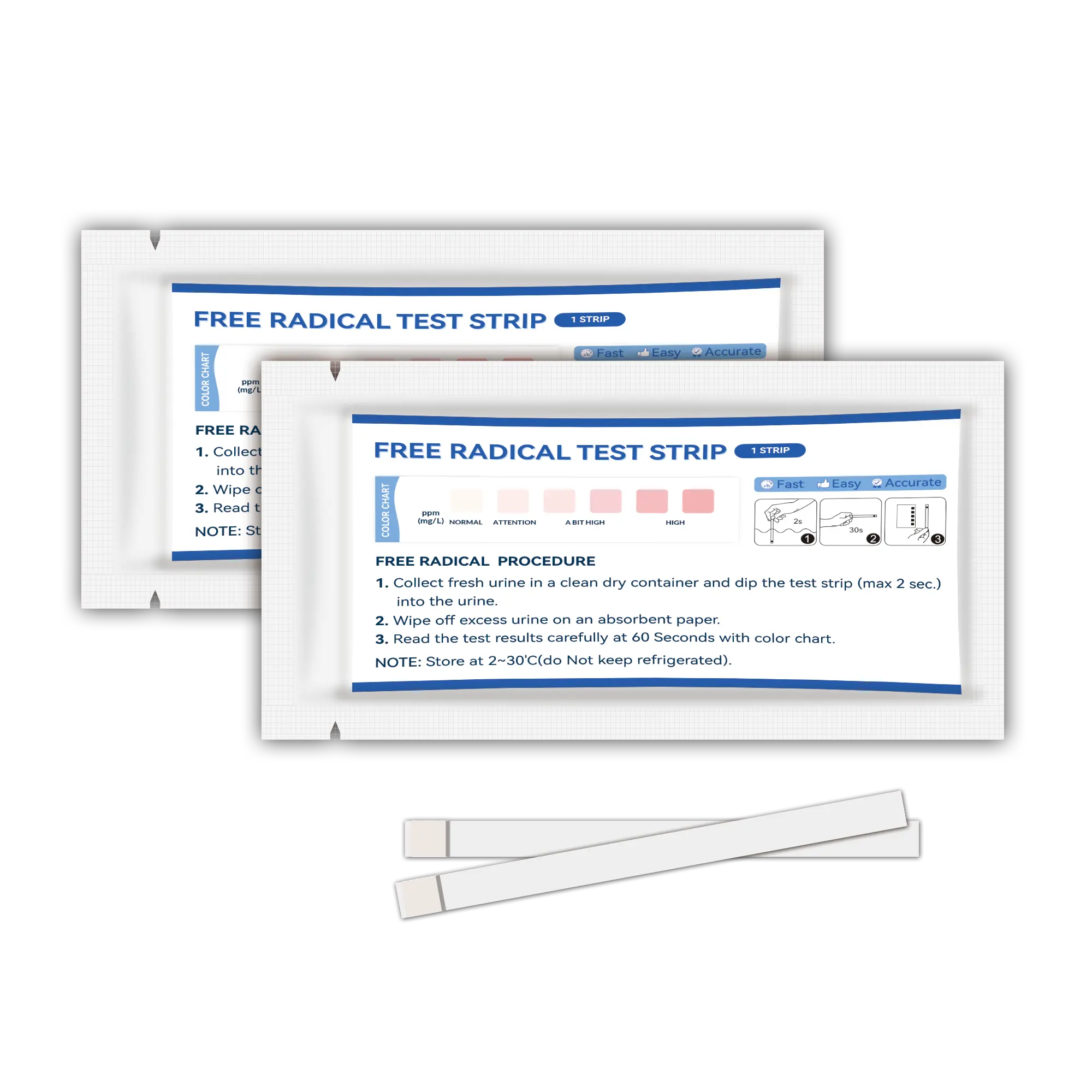 Bandelettes de test des radicaux libres, bandelettes de test d'urine, niveaux de stress oxydatif corporel et capacité antioxydante, bandelettes de test rapides