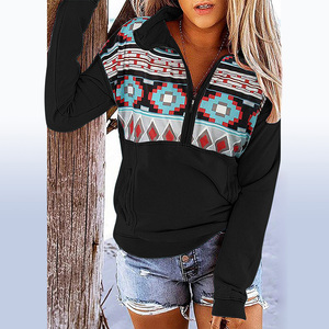 2023 printemps haute qualité personnalisé occidental aztèque imprimé grande taille 5XL quart fermeture éclair pull femmes sweats à capuche - Product Image 1