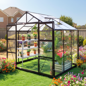 Serre de jardin G-MORE en verre pour plantes d'intérieur, en aluminium et métal, robuste, pour culture extérieure, 6'x8' pieds - Product Image 1