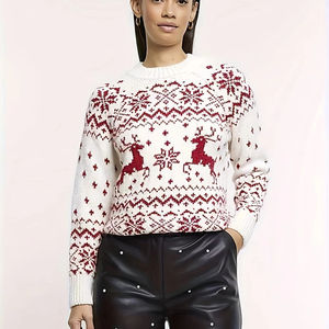 <span class=keywords><strong>Pull</strong></span> en polyester décontracté tissé pour femmes automne traitement anti-rétrécissement pour Style européen américain polyvalent thème <span class=keywords><strong>de</strong></span> noël long - Product Image 1