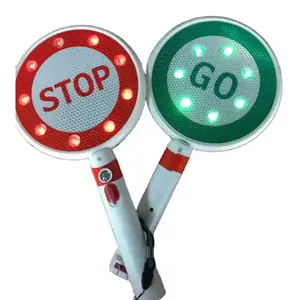 Handheld reflective Go and STOP command paddle LED traffic command sign