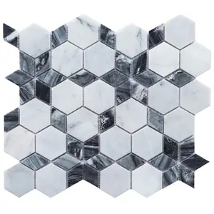 Mixed Shape Black White Bathroom Stone Mosaic Tile