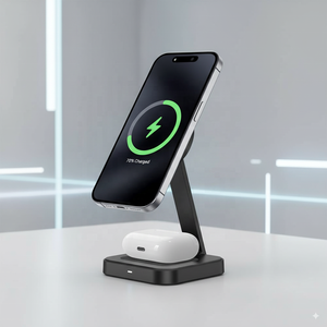 <span class=keywords><strong>Cargador</strong></span> inalámbrico magnético 2 en 1 plegable ajustable con logotipo personalizado compatible con iPhone AirPods - Product Image 1