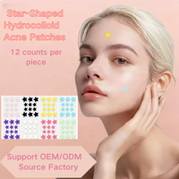 Patchs Hydrocolloïdes Personnalisés pour l'Acné, 12 Unités, Motif Points et Étoiles Colorés et Adorables, Faciles à Retirer, pour le Visage, Soins de la Peau Végétaliens, Produits de Beauté OEM/ODM
