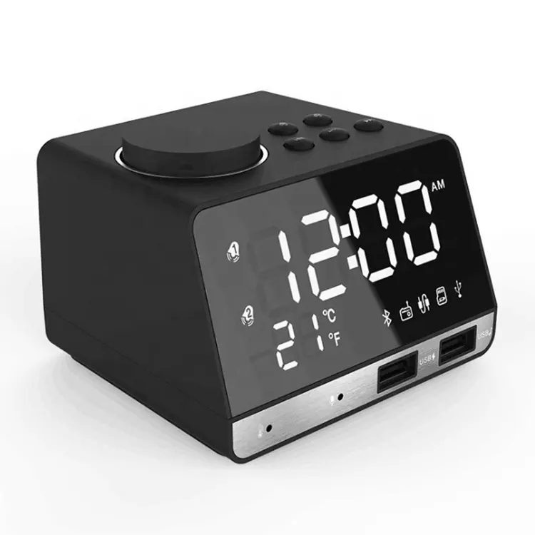 होटलों के लिए बीटी अलार्म घड़ी स्पीकर रचनात्मक डिजिटल संगीत डेस्क घड़ी प्रदर्शन के साथ रेडियो दोहरी USB समर्थन यू डिस्क TF कार्ड एफएम