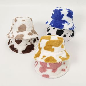 Furry Warm Floral <span class=keywords><strong>Print</strong></span> Bucket Hat Sombrero de cubo de invierno Gorras de pescador <span class=keywords><strong>Vaca</strong></span> Impreso Felpa Bucket Hat Mujeres Hombres - Product Image 2