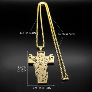 Collana da Uomo Semplice ed Elegante con Ciondolo a Croce in Acciaio Inossidabile, Gioiello Religioso Cristiano con Tema di Gesù, Vendita all'Ingrosso - Product Image 3