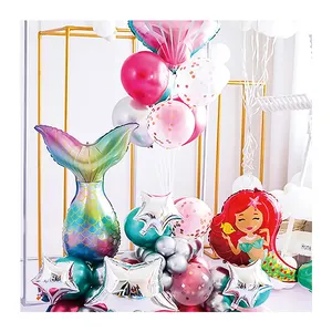 जन्मदिन मुबारक हो सजावट लड़की महासागर थीम पार्टी गोद भराई मछली मरमेड पन्नी गुब्बारे पार्टी गोद भराई सजावट