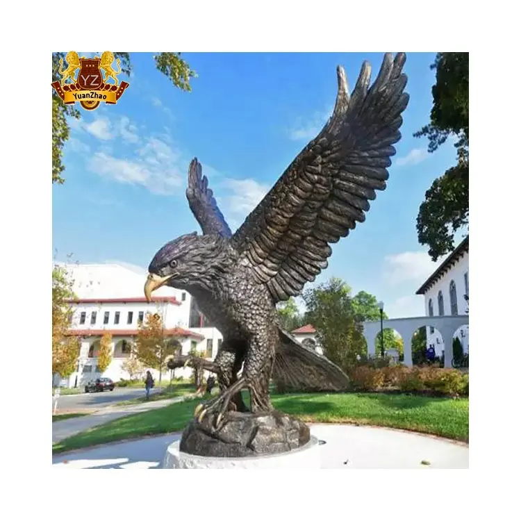 Patung Elang Taman Hewan Logam Besar Dekorasi Taman Luar Ruangan Ukuran Hidup Kuningan Antik Perunggu Terbang Patung Elang untuk Dijual