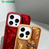 Étui de protection pour téléphone portable résistant à l'eau, motif marbré brillant 3D effet goutte de glace avec nœud, pour iPhone 17, mignon pour filles, coque de téléphone antichoc de qualité supérieure, OEM