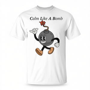 Camiseta Calm Like A Bomb unisex para adultos, manga corta, cuello redondo, diseño de dibujos animados retro, estampado en serigrafía - Product Image 3