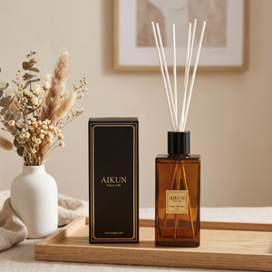 Aikun Decor Gift Box And Bulk Wholesale Orders Export Amber Glass Natural <b>Reed</b> <b>Diffuser</b> Set For Home Fragrance Spa Bathroom - Product Image 1
