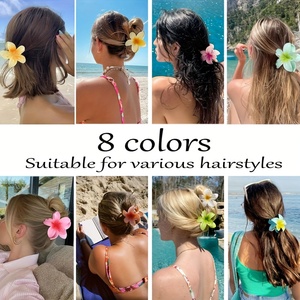 Pince <span class=keywords><strong>à</strong></span> cheveux Hawaïenne Plumeria Frangipani 8 cm, antidérapante, finition mate, maintien solide pour cheveux épais, pinces de plage tendance pour femmes et filles - Product Image 4