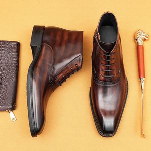 Chaussures de mariage pour hommes en cuir véritable, style britannique, à lacets, bout pointu, bottines habillées légères et élégantes - Product Image 2