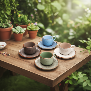 Set of 4 ceramic coffee <b>cups</b> with <b>saucer</b> HELIOS Assorted colors Art 48 - Product Image 3