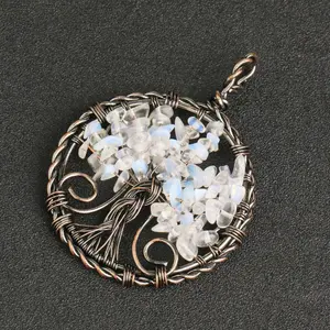 Bijoux pendentifs en Bronze Antique, opale plaquée, motif arbre de vie, offre spéciale