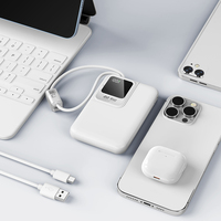 Batterie externe ultra-mince 10000mAh 22.5W PD à charge rapide, affichage numérique, câbles doubles intégrés (Type-C LTN)