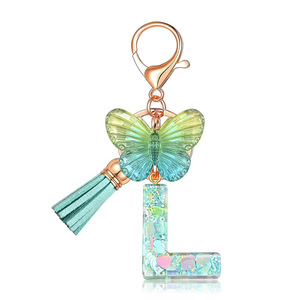 Llavero con Letra A de Mariposa Verde Menta, Colgante Acrílico Brillante con Borla, Estilo Fresco para Bolsos y Llaves - Product Image 4
