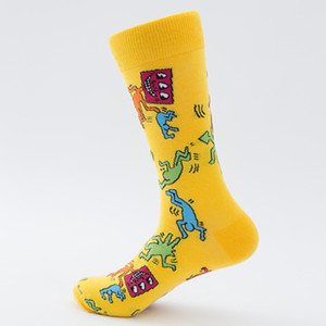 Chaussettes en coton 200N style Pop Art à pois colorés, motif visage <span class=keywords><strong>humain</strong></span> dansant, nouveauté pour hommes, streetwear décontracté, chaussettes en coton - Product Image 4