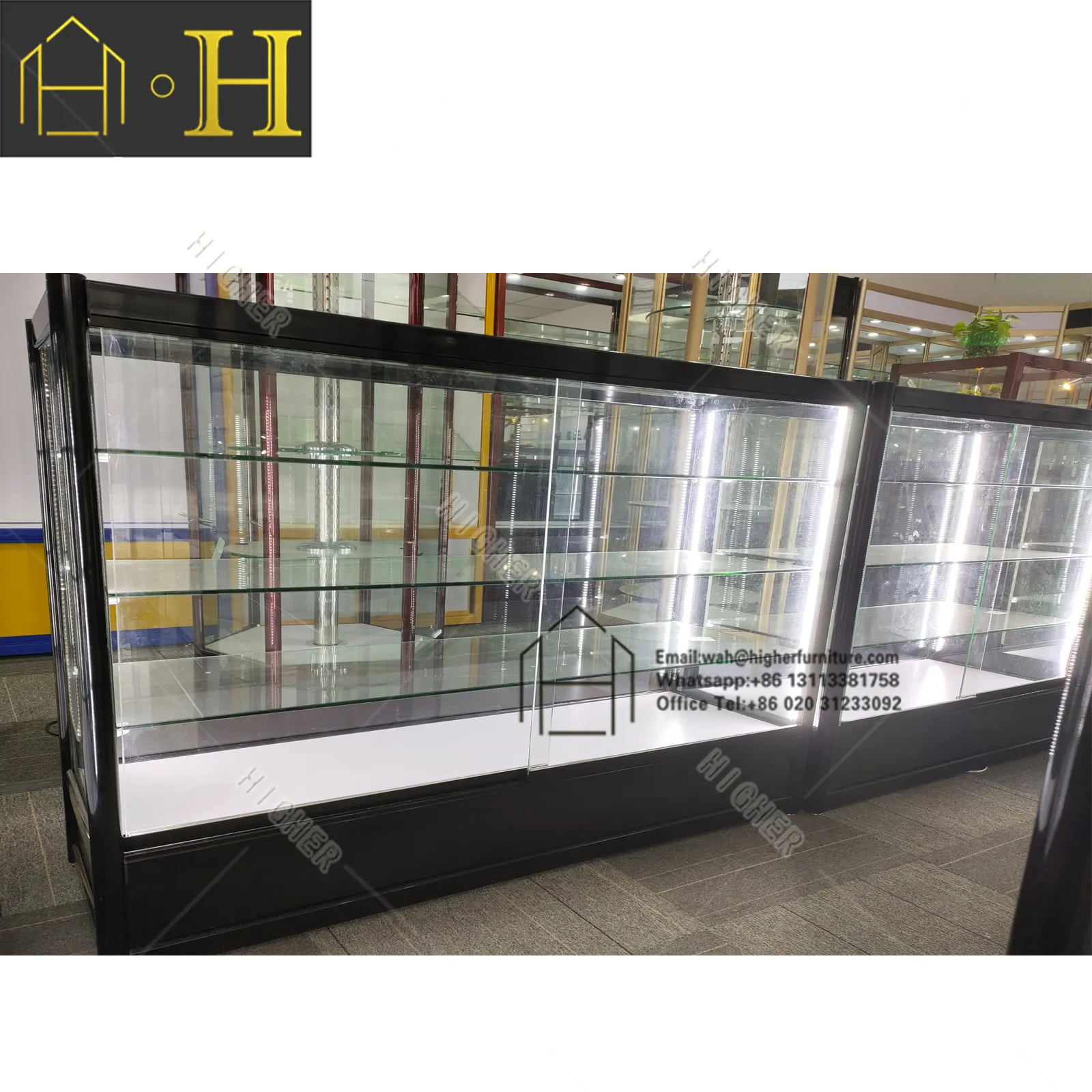 Espositore moderno in vetro per negozio al dettaglio con supporto superiore in vetro con serratura