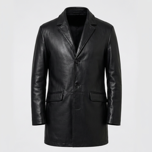 Manteau long en cuir véritable pour homme, double boutonnage, col à revers, en cuir de vache, vêtement d'extérieur pour l'hiver - Product Image 1