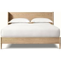 Meubles américains, lit double en bois massif de chêne, style minimaliste italien, nordique, moderne, avec un design vintage américain.