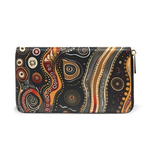 Portefeuille long et fin pour femmes, en cuir PU tribal aborigène australien, doublure en polyester, fermeture éclair personnalisée, impression personnalisée - Product Image 2