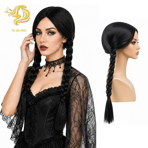 <span class=keywords><strong>Perruque</strong></span> longue noire avec deux grosses tresses doubles, <span class=keywords><strong>perruque</strong></span> de costume pour Halloween, carnaval, fête costumée - Product Image 1