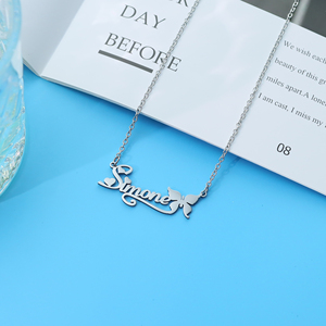 个性化不锈钢个人定制爱心名字项链女士时尚蝴蝶名字吊坠DIY周年礼物 - Product Image 5