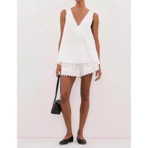 Women <b>2</b> <b>Piece</b> Summer Lounge Set Sleeveless V Neck Lace Tank Top Shorts Boho Beach Vacation Outfit Chiffon Breathable - Product Image 4