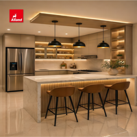 Cuisine Alland avec armoires laquées brillantes de qualité supérieure et îlot cannelé cascade de luxe pour appartement et villa