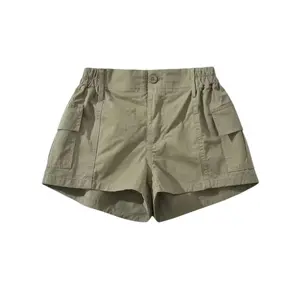 优质棉氨纶斜纹松紧腰宽松纯色定制设计女式工装裤短裤