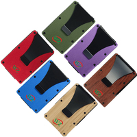 Porte-cartes de crédit avec clip à monnaie, logo gravé au laser, style professionnel fin, en alliage d'aluminium, portefeuille RFID pour homme