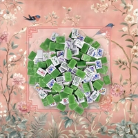 Tapis de jeu de mahjong américain de luxe en acrylique, motif corail floral et oiseaux, 166 tuiles, antidérapant, pour clubs, 4 joueurs