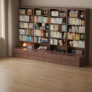 Librería moderna de madera con múltiples estantes y cajones de almacenamiento para el hogar, la oficina y la sala de estar. - Product Image 1