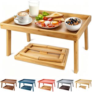 Table pliante en bambou avec plateau de rangement, en bois massif, portable, petite table à manger pliable pour hôtel, café, thé - Product Image 3