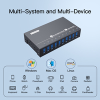 Sipolar A-103 Hub USB 3.0 de 10 Puertos, Adaptador de Corriente de 60W, Sincronización de Datos de 5Gbps y Estación de Carga de 1A para Múltiples Dispositivos, Laboratorio de Pruebas