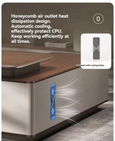 Bureau de direction en forme de L avec plateau en noyer, façade cannelée crème, éclairage LED et ports d'alimentation